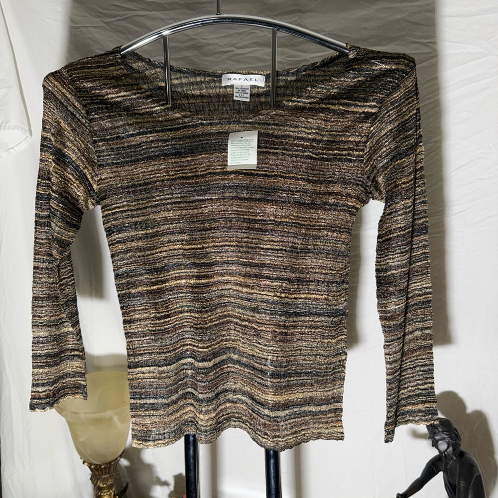 RAFAEL Metallic Multistripe Long-Sleeve Knit Top in Brown and Black